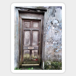 Battered weathered door. Number 81. Campbeltown, Scotland Sticker